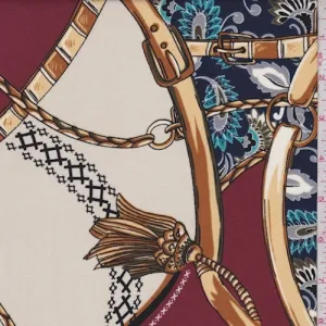 5 3/4 YD PC-Maroon/Navy Tassel Crepe Georgette Fabric