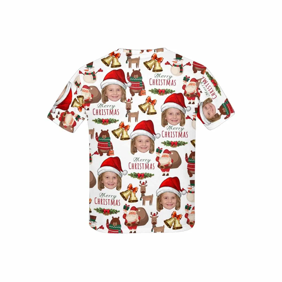 #6-15Y Custom Face Merry Christmas Deer Kid's All Over Print T-shirt