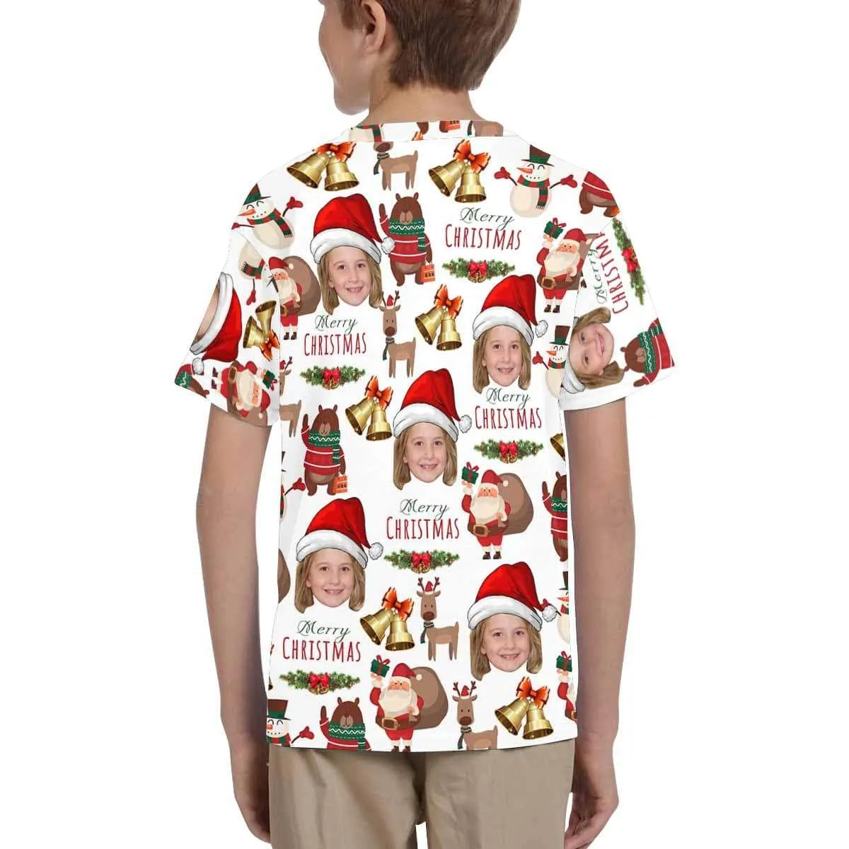 #6-15Y Custom Face Merry Christmas Deer Kid's All Over Print T-shirt