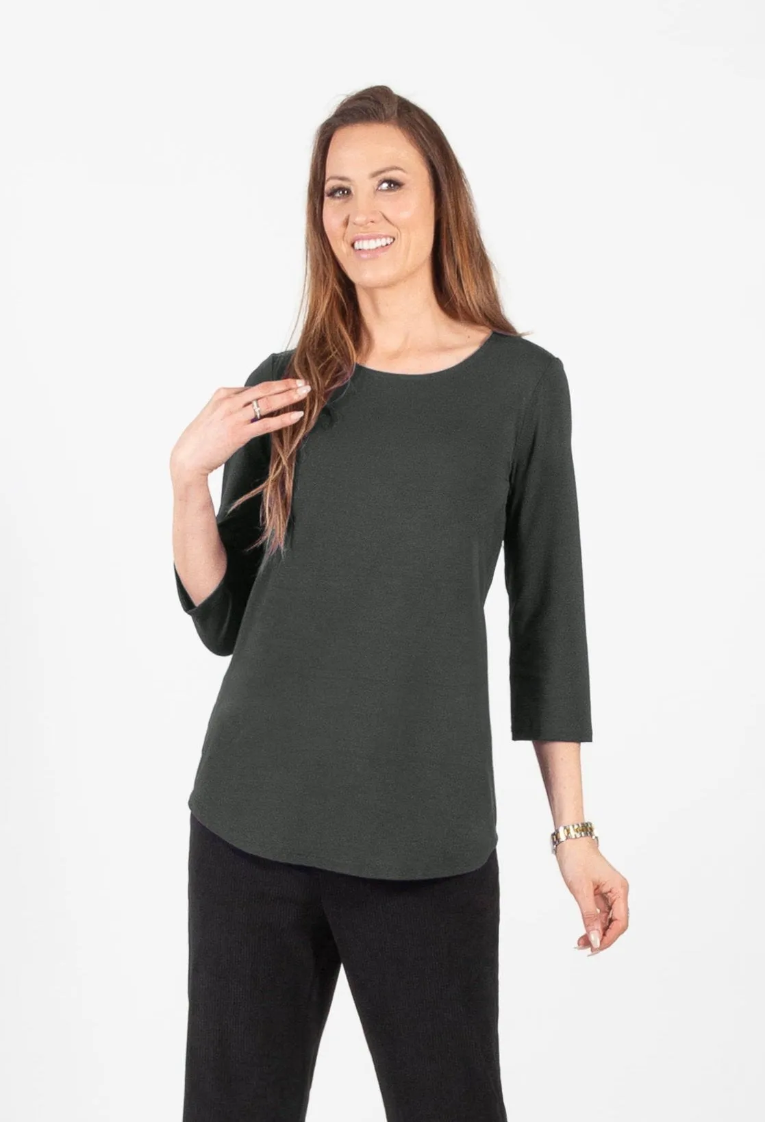 Bamboo Crewneck Tee, 3/4 Sleeve