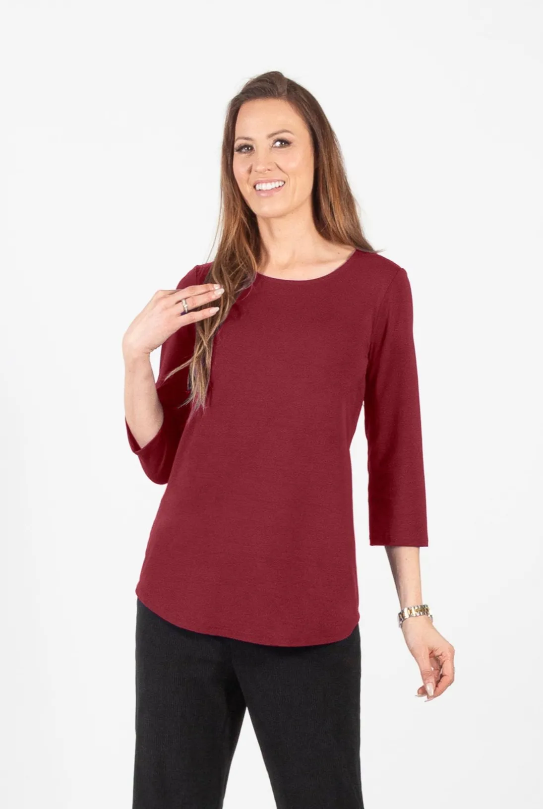 Bamboo Crewneck Tee, 3/4 Sleeve