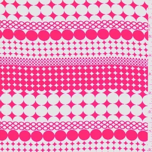 Berry/White Circle Stripe Rayon Challis Fabric