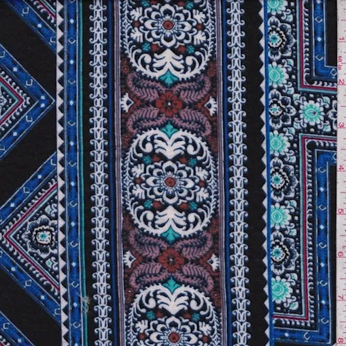 Black/Royal Stylized Tile Challis Fabric