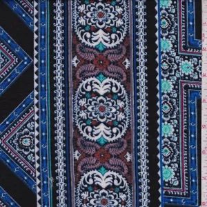 Black/Royal Stylized Tile Challis Fabric