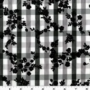Black/White Floral Velvet Flock Printed Plaid Woven Shirting Fabric