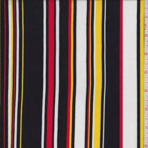 Black/Yellow/Red Stripe Rayon Challis Fabric