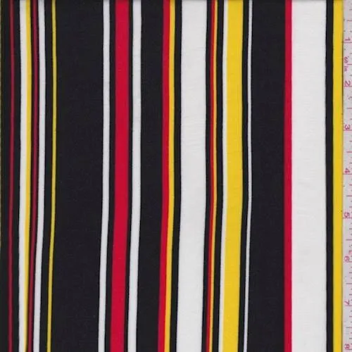 Black/Yellow/Red Stripe Rayon Challis Fabric