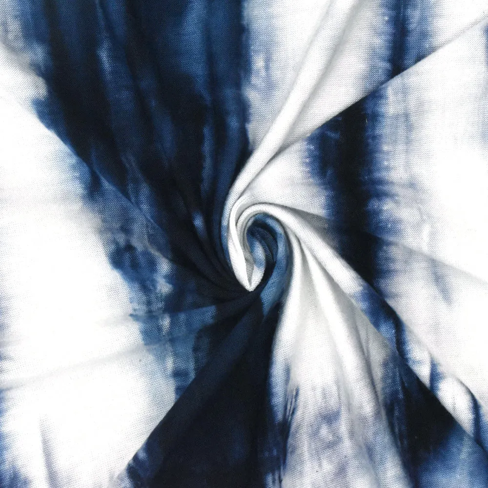 Blue-Multi Famous Designer Tie Dye Stretch Rayon Jersey Knit Fabric