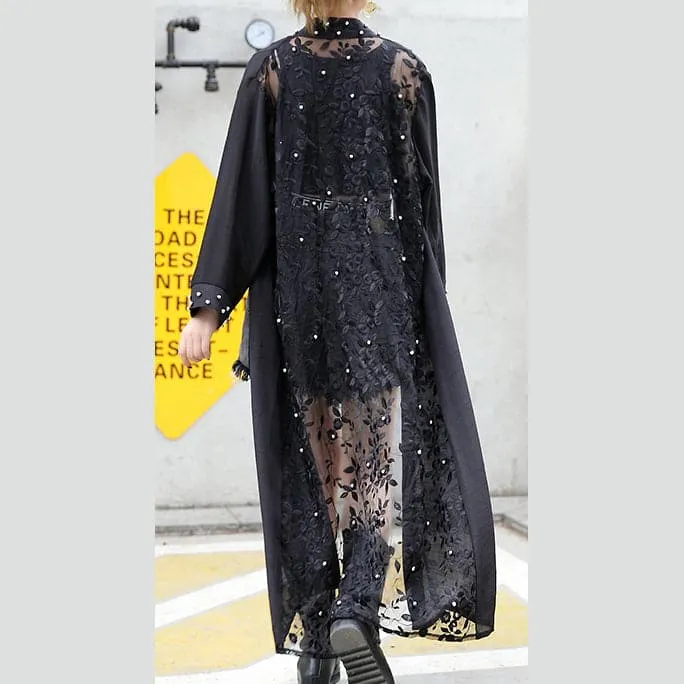 boutique black tulle cardigans plus size wild patchwork traveling dress 2018 long sleeve maxi dresses