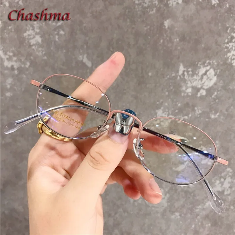 Chashma Ochki Unisex Full Rim Small Round Titanium Eyeglasses 20175
