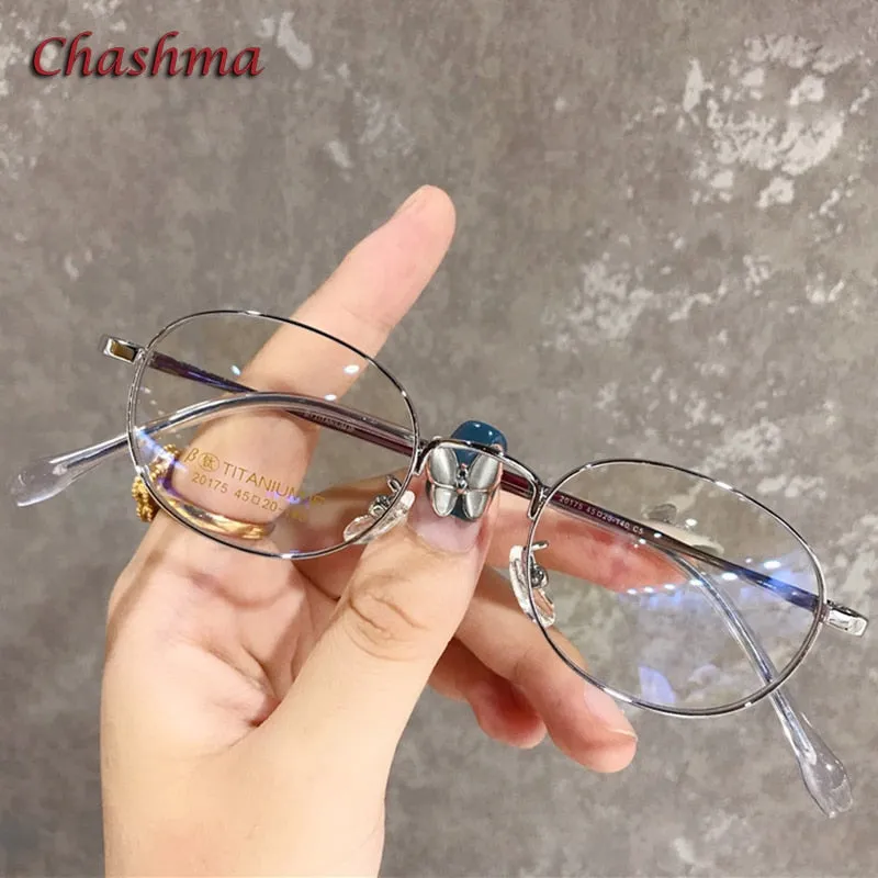Chashma Ochki Unisex Full Rim Small Round Titanium Eyeglasses 20175