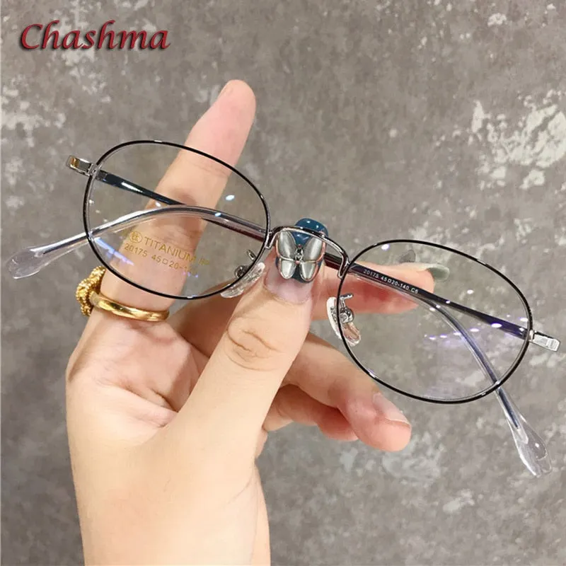 Chashma Ochki Unisex Full Rim Small Round Titanium Eyeglasses 20175
