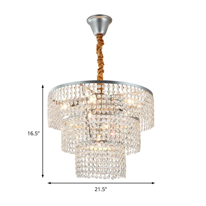 Contemporary Crystal Tiered Chandelier - 4/5/6 Lights, Chrome Finish, 12"/16"/21.5" Wide