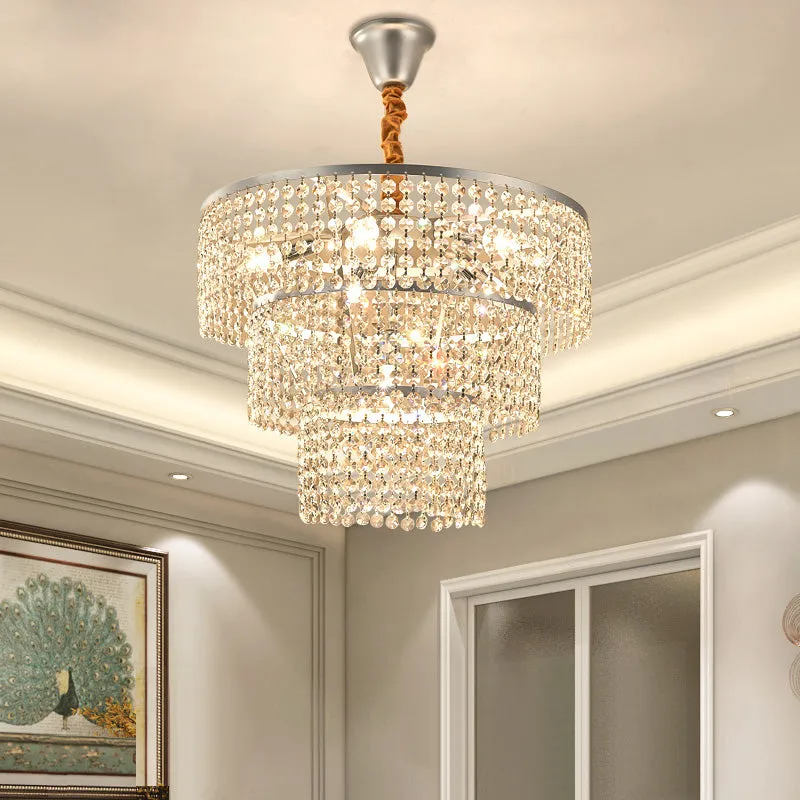 Contemporary Crystal Tiered Chandelier - 4/5/6 Lights, Chrome Finish, 12"/16"/21.5" Wide