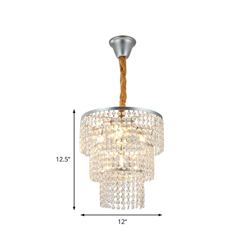 Contemporary Crystal Tiered Chandelier - 4/5/6 Lights, Chrome Finish, 12"/16"/21.5" Wide