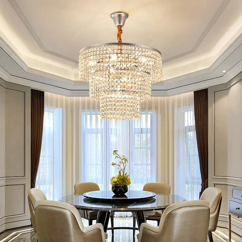 Contemporary Crystal Tiered Chandelier - 4/5/6 Lights, Chrome Finish, 12"/16"/21.5" Wide