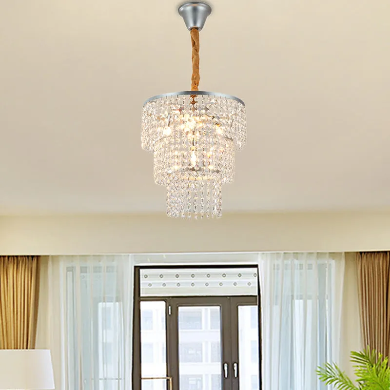 Contemporary Crystal Tiered Chandelier - 4/5/6 Lights, Chrome Finish, 12"/16"/21.5" Wide