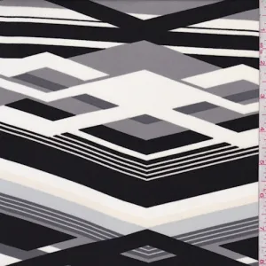 Dove/Black/Ivory Chevron Stripe Crepe Georgette Fabric