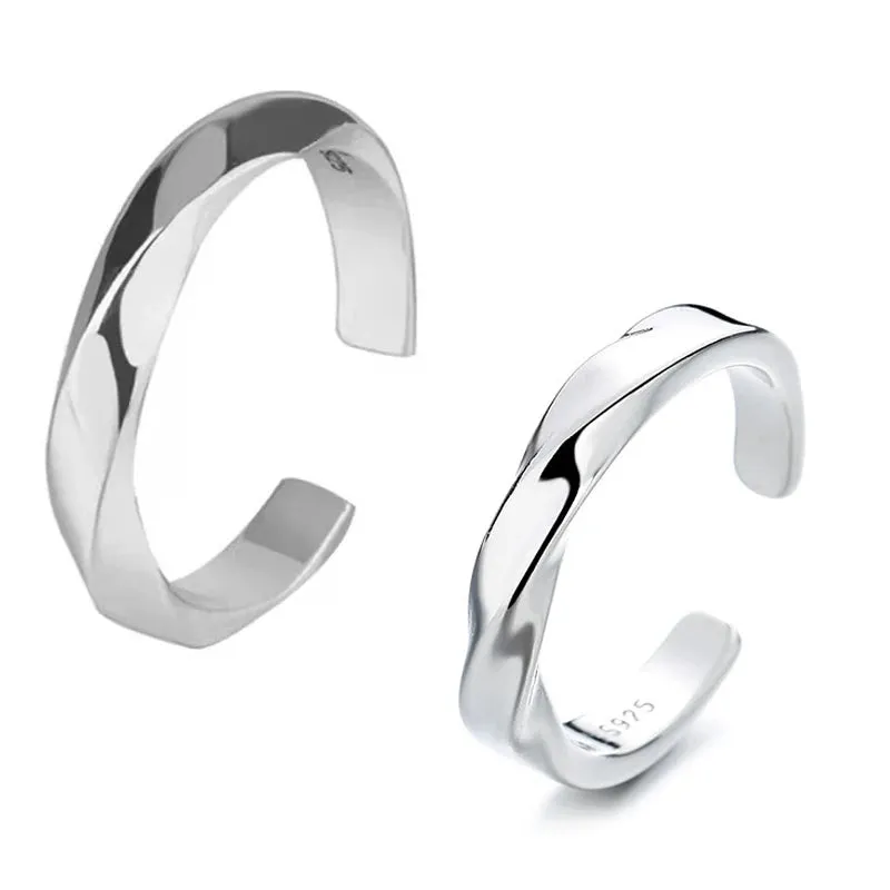 Fashion Simple Geometric Mobius Couple Rings For Men Women Black Silver Color Smooth Adjustable Open Ring Valentine's Day Gift