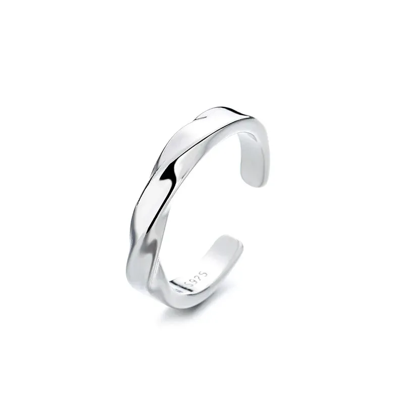 Fashion Simple Geometric Mobius Couple Rings For Men Women Black Silver Color Smooth Adjustable Open Ring Valentine's Day Gift