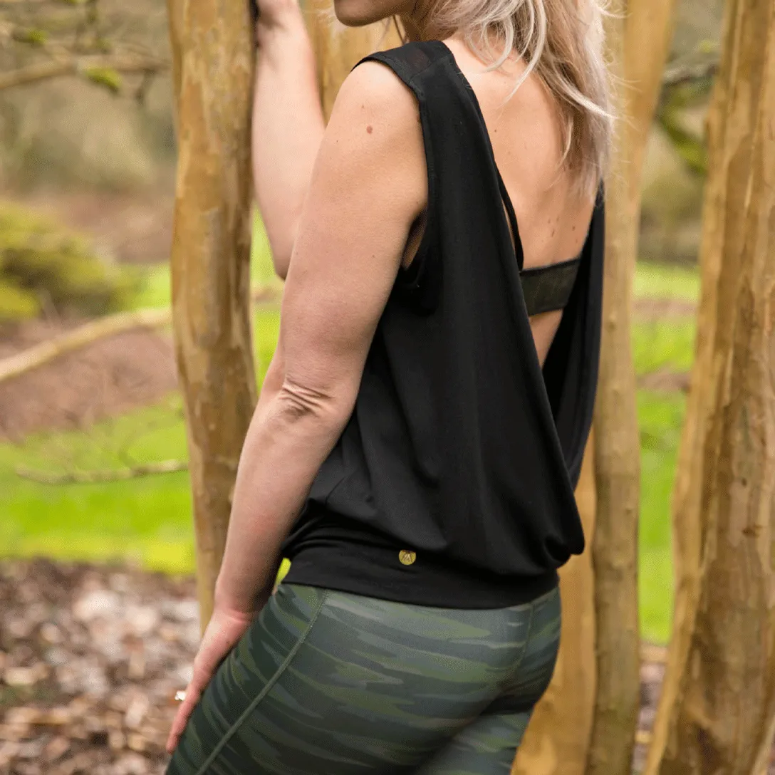 Final Sale Black Reversible Crossover Yoga Tank