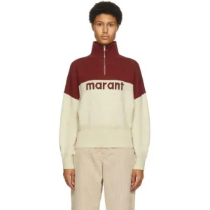 Isabel Marant Etoile Red and Beige Linn Half-Zip Sweater