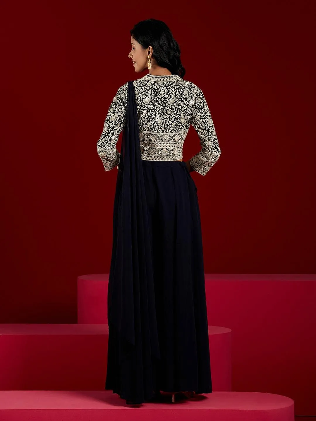 Jashvi Art Blue Embellished Georgette Co-Ords