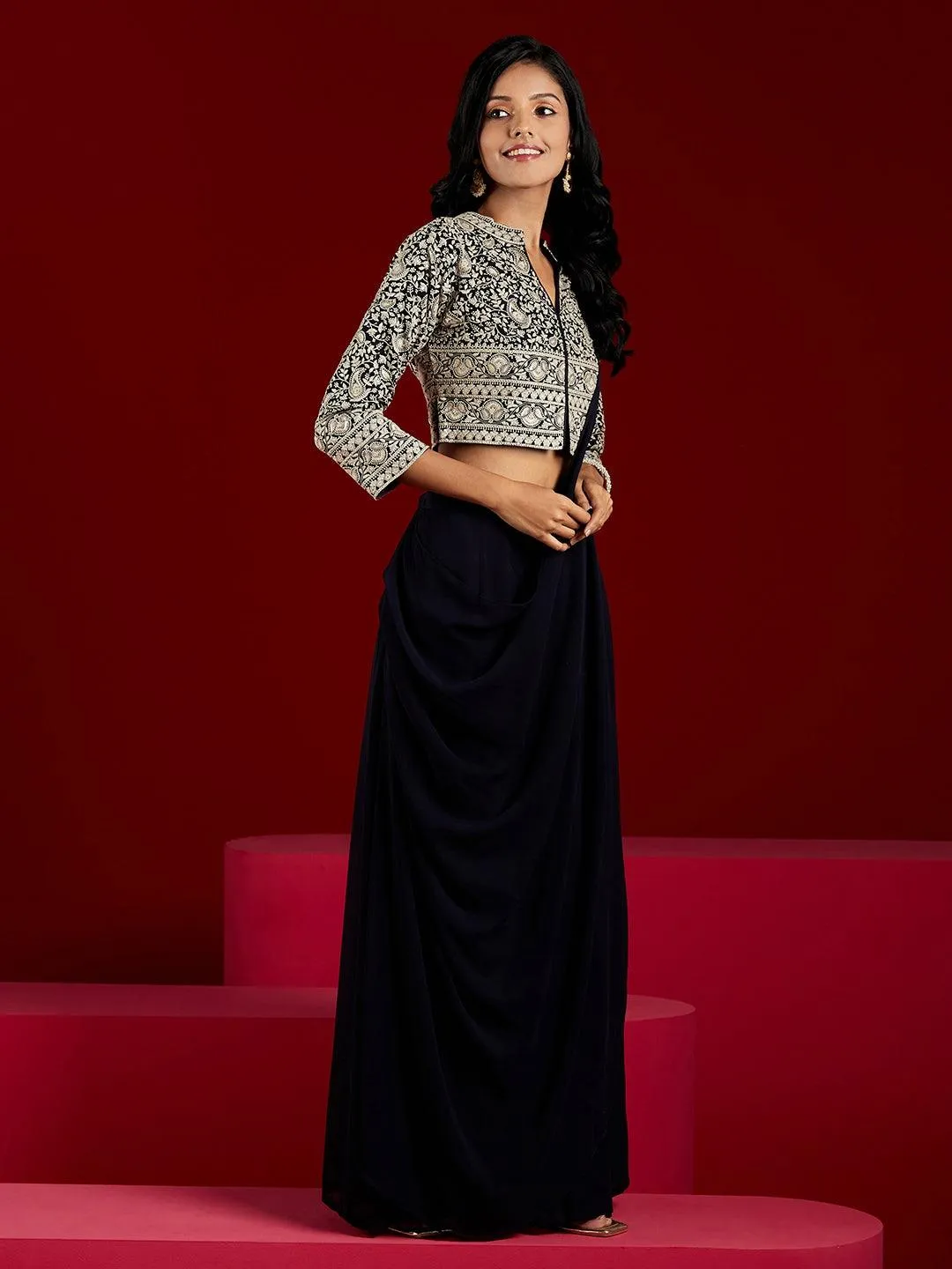 Jashvi Art Blue Embellished Georgette Co-Ords