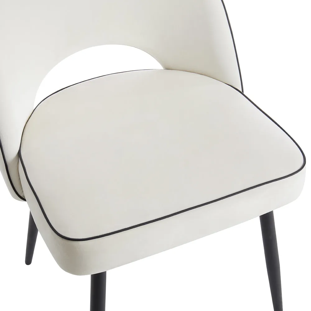 Livorno Black Leg Glass Dining Table & 4 Tiago Chairs, Ivory Velvet