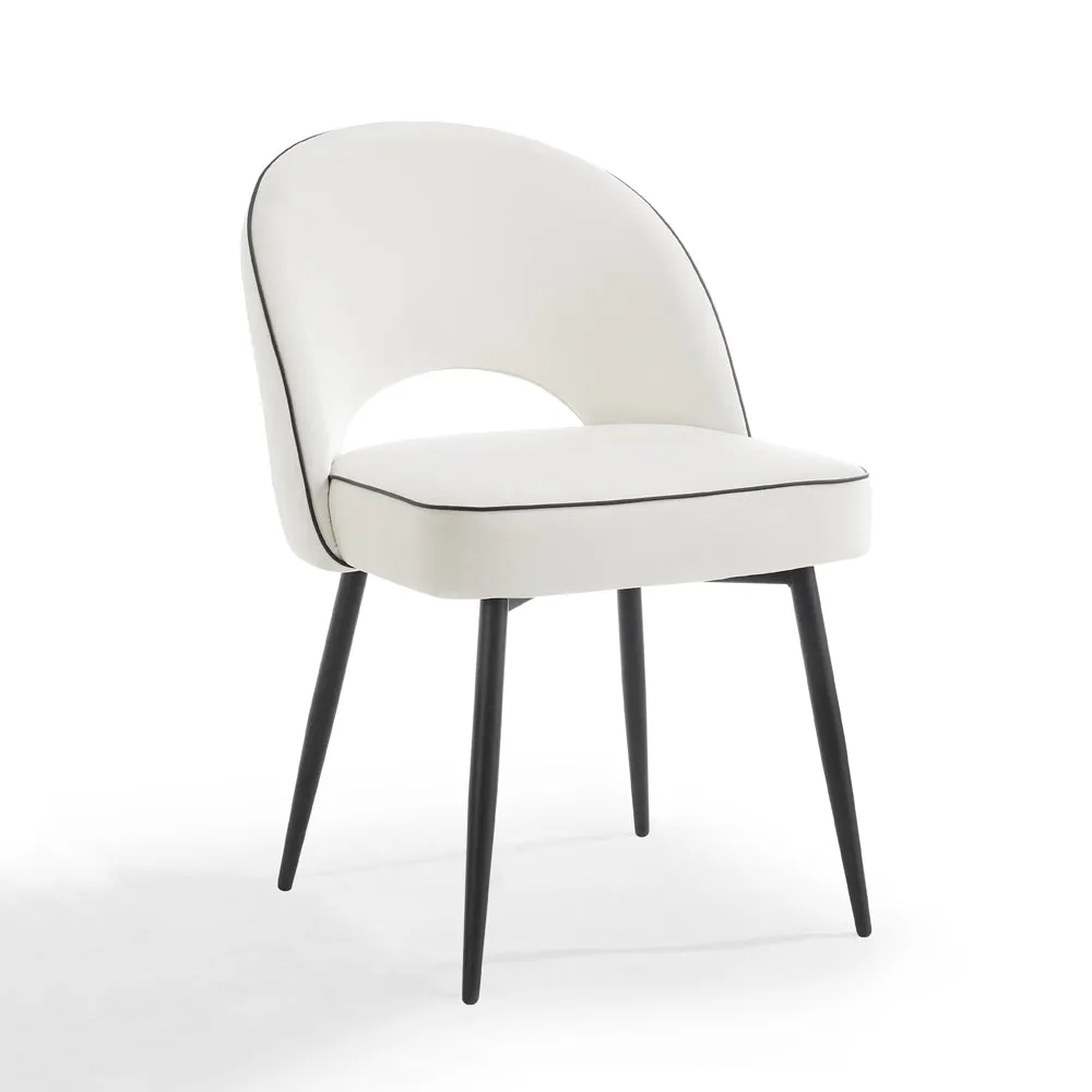 Livorno Black Leg Glass Dining Table & 4 Tiago Chairs, Ivory Velvet