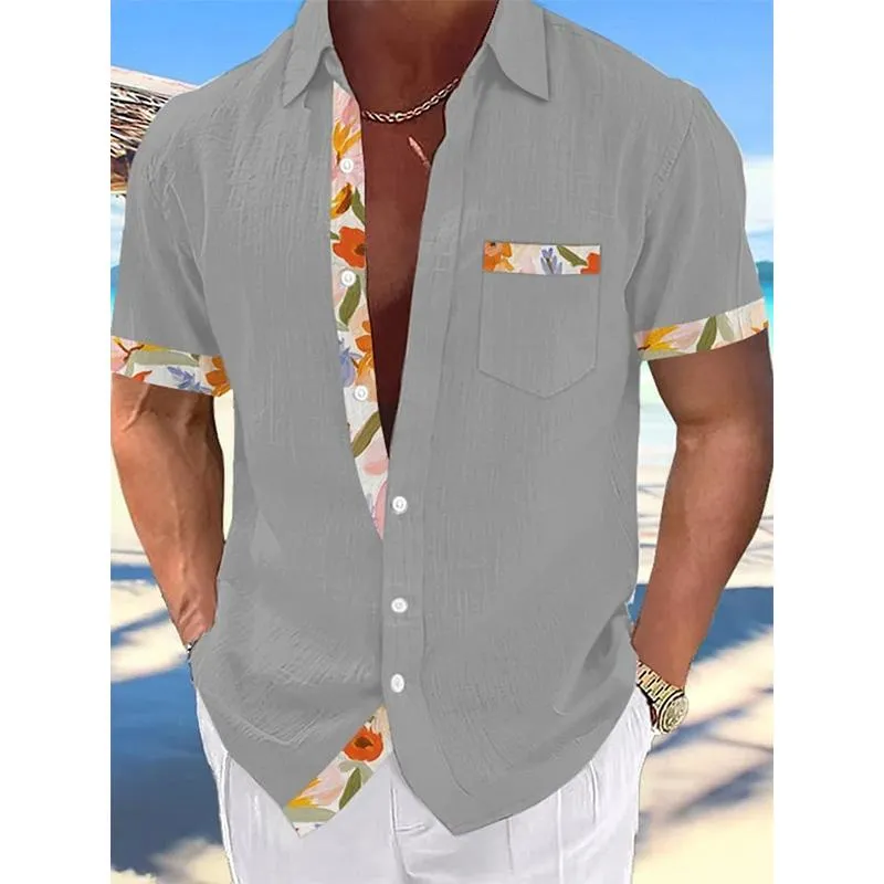 Men's Casual Hawaiian Lace Lapel Short Sleeve Shirt 27183553YM