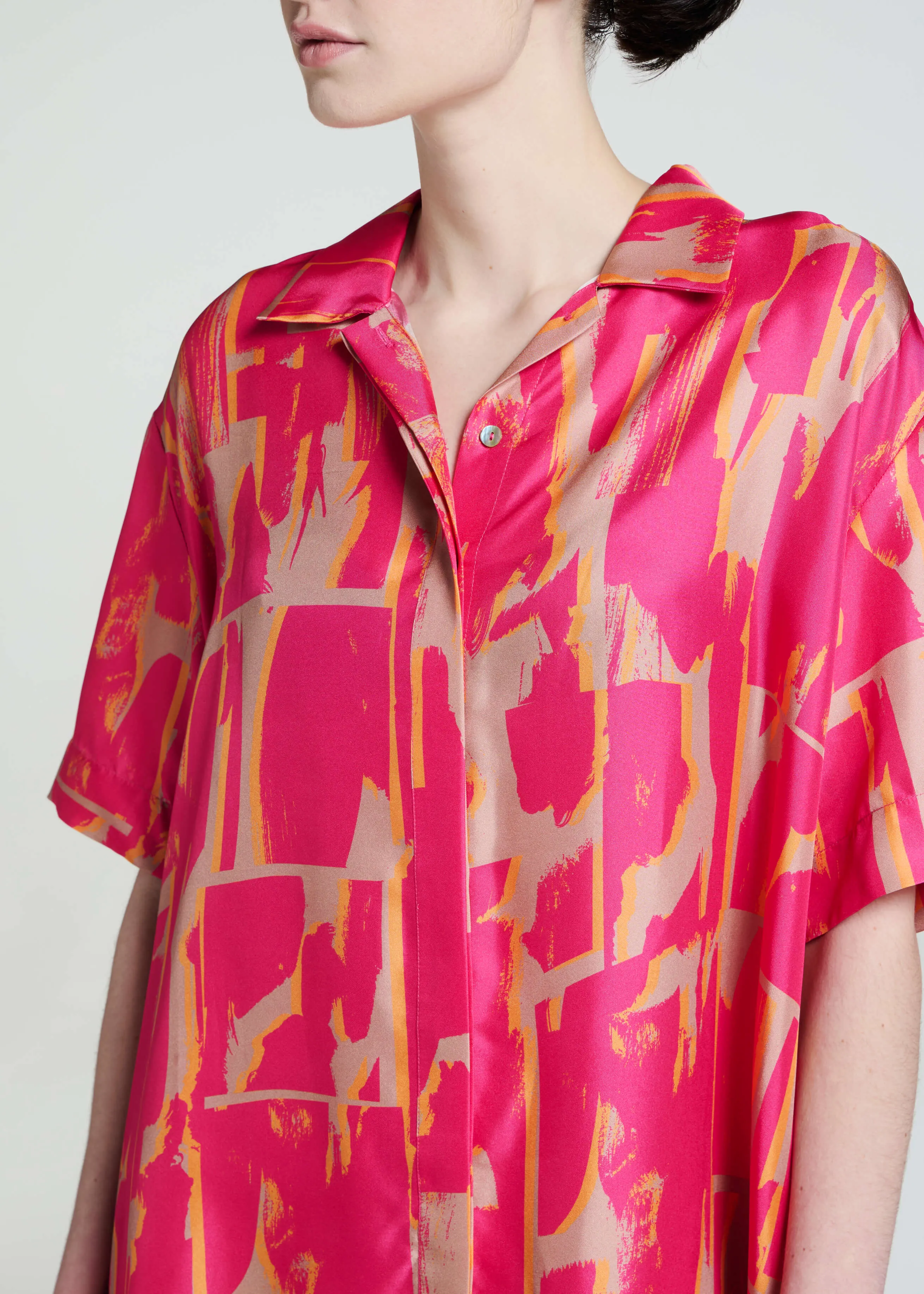 Montauk Shirt Brush Stroke Pink Silk Twill