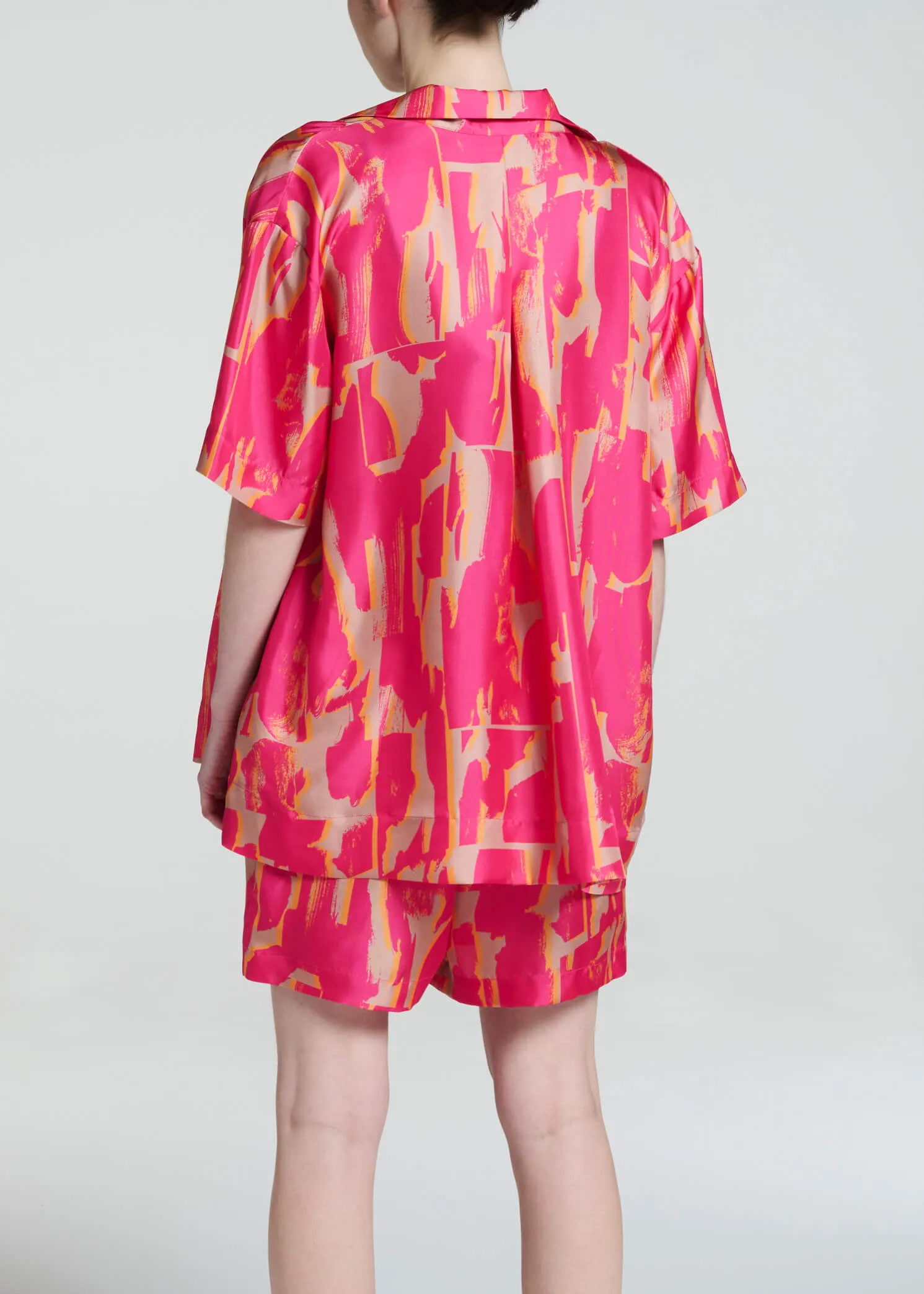 Montauk Shirt Brush Stroke Pink Silk Twill