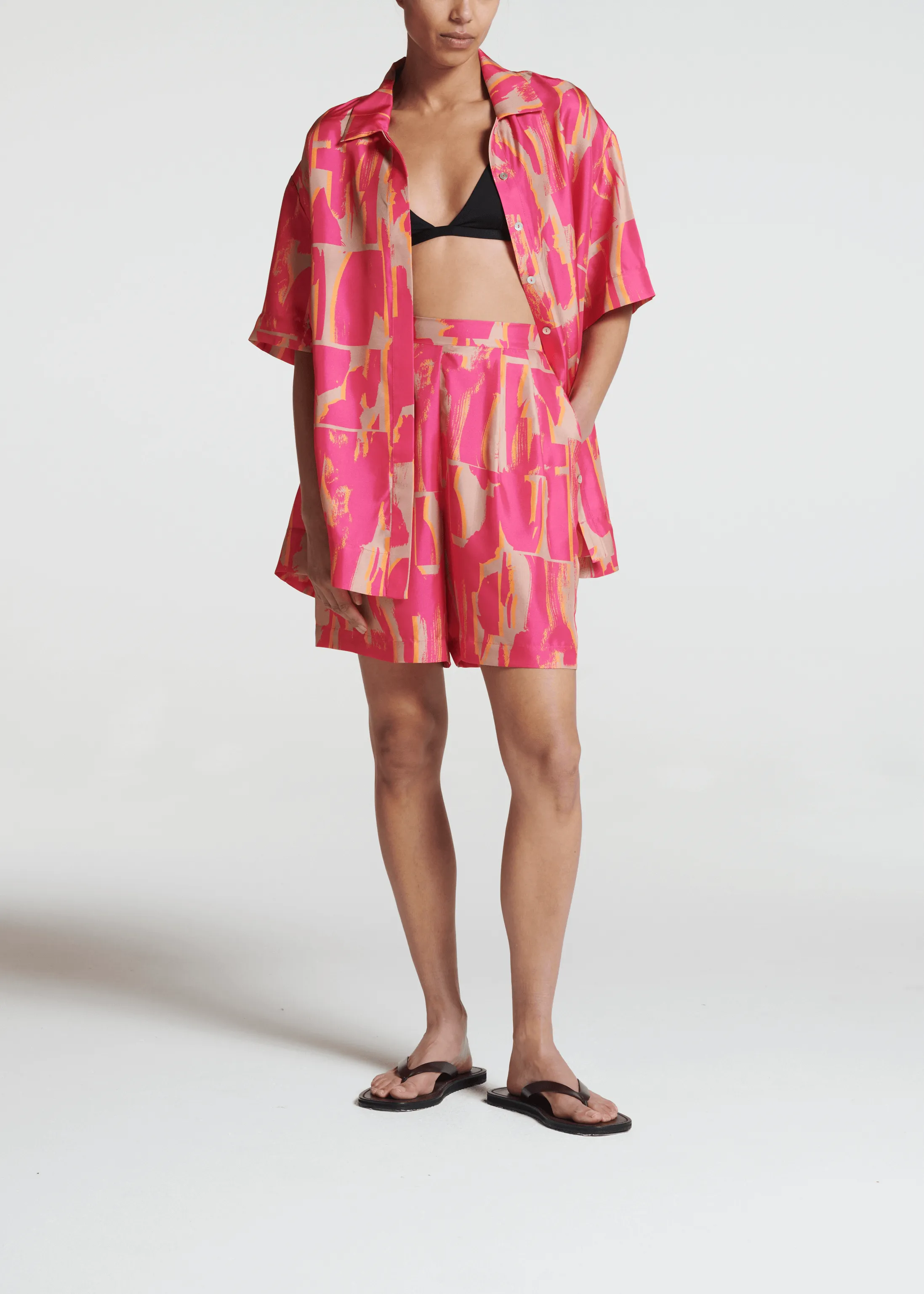 Montauk Shirt Brush Stroke Pink Silk Twill