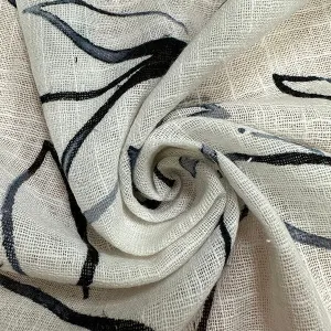 Navy Blue Print Linen Rayon Blend Fabric