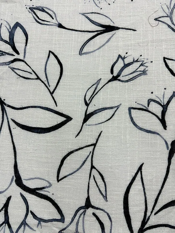 Navy Blue Print Linen Rayon Blend Fabric
