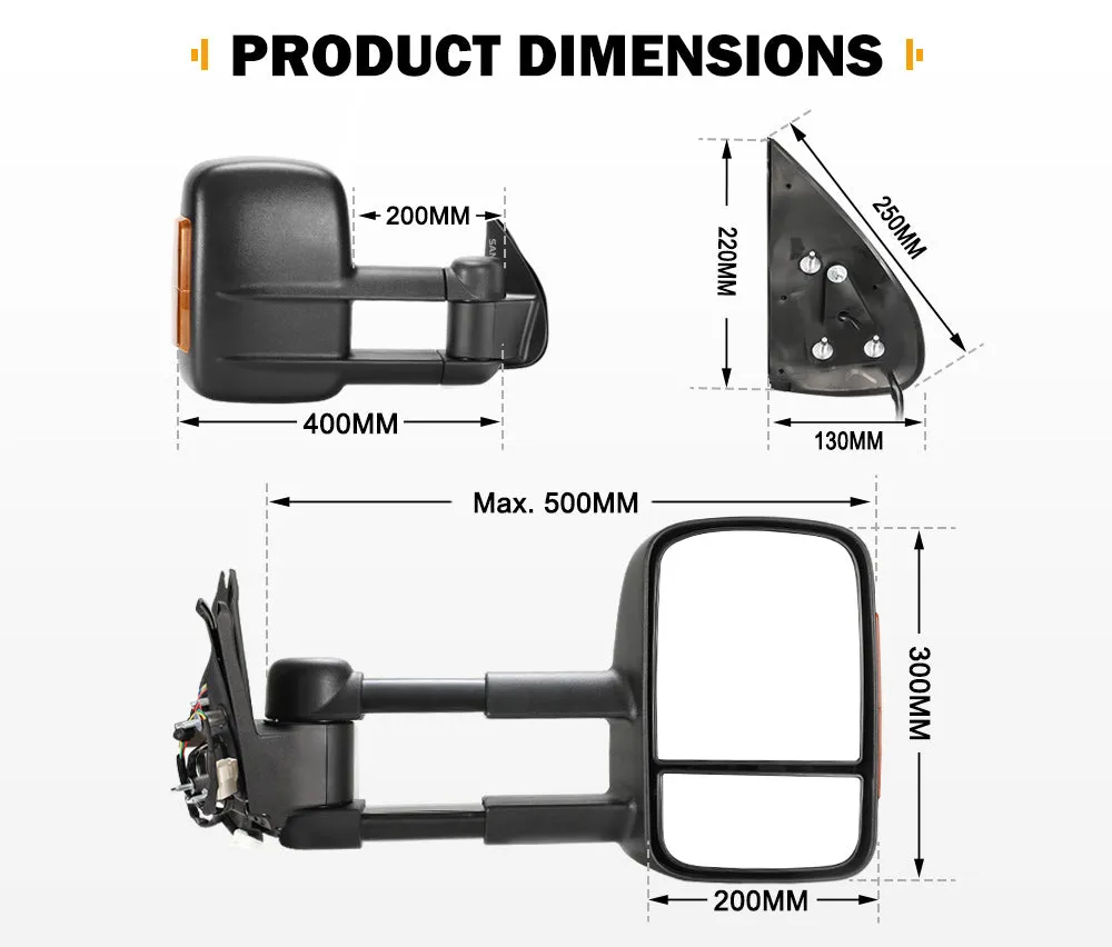 Pair Extendable Towing Side Mirrors suits Toyota Hilux 2005-2015 N70