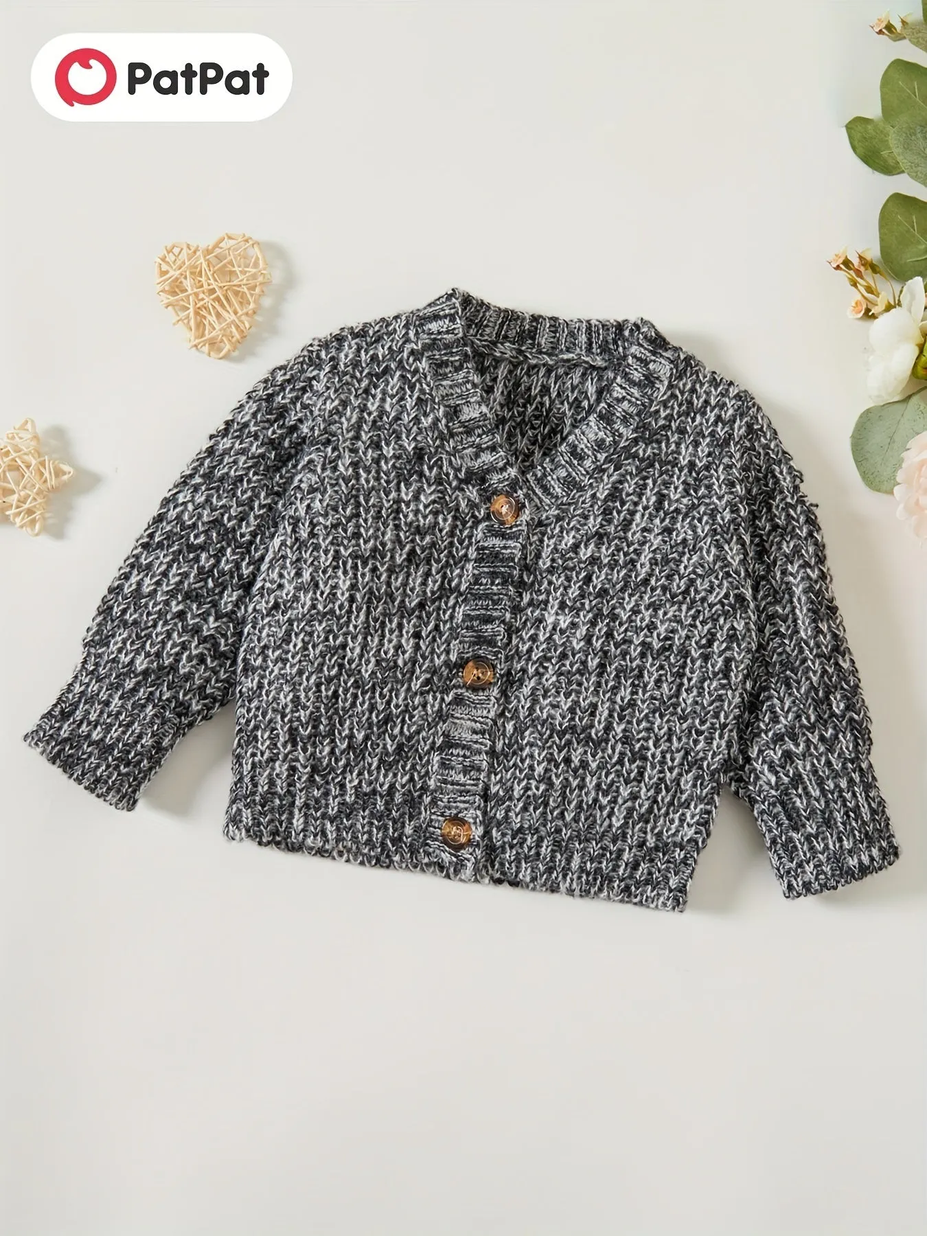 PatPat Baby Girl/Boy Classic Knit Cardigans Button V-Neck Long-sleeve Sweater Coat For Spring & Autumn/Fall