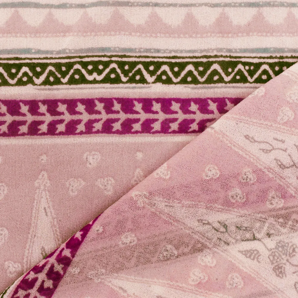 Pink-Ivory-Multi Aztec Stripe Printed Poly Chiffon Woven Fabric