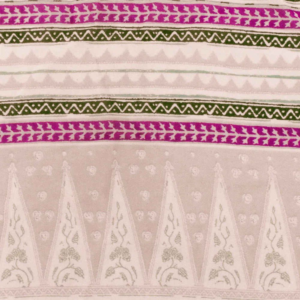 Pink-Ivory-Multi Aztec Stripe Printed Poly Chiffon Woven Fabric