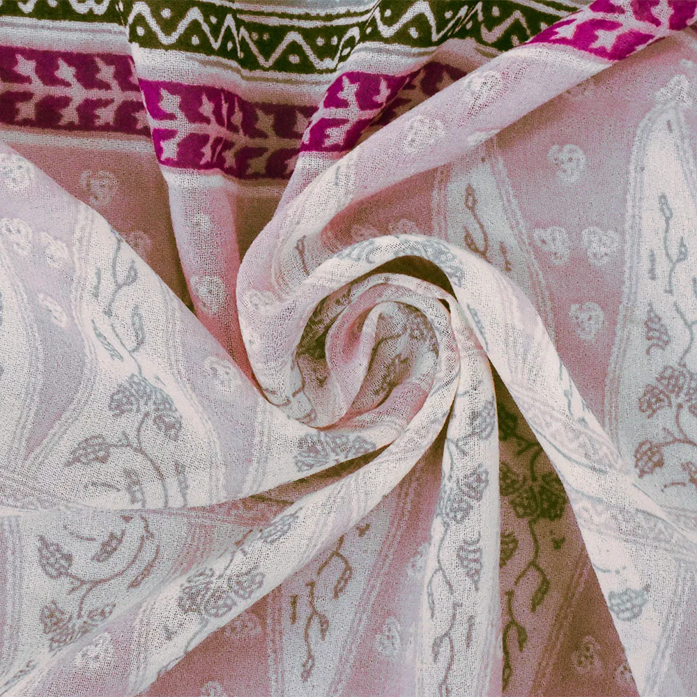 Pink-Ivory-Multi Aztec Stripe Printed Poly Chiffon Woven Fabric