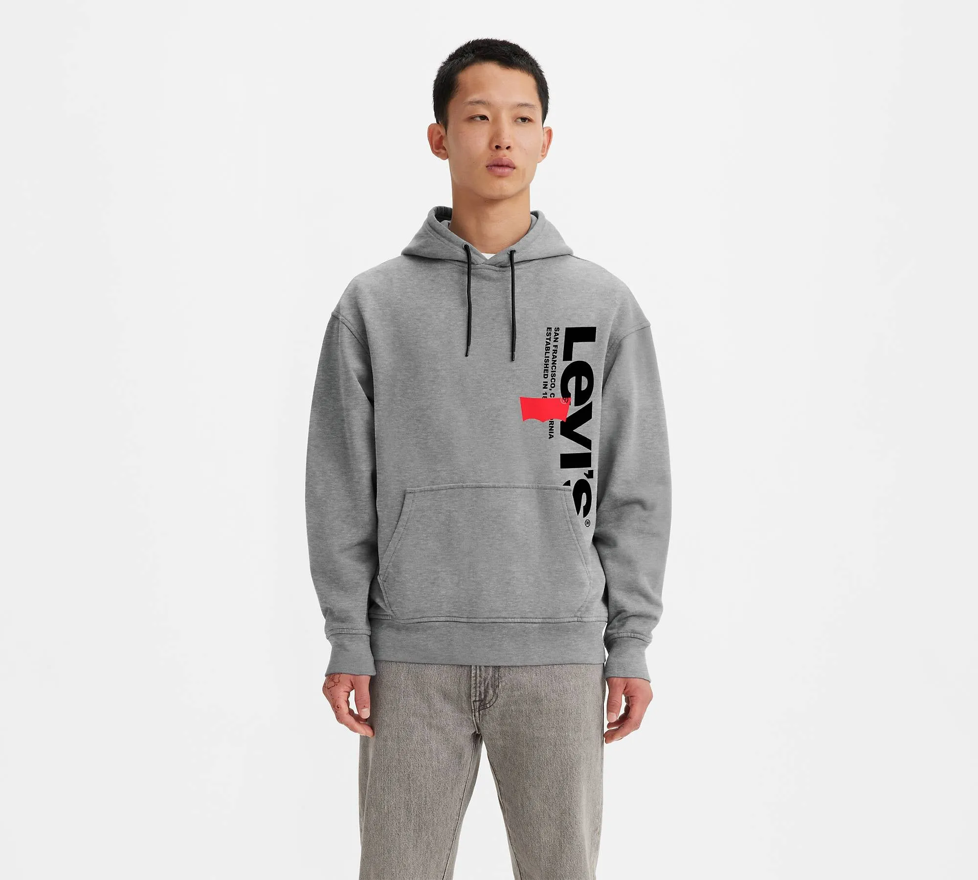 Relaxed Fit V-Neck Kangaroo Pocket Graphic Fleece Hoodie