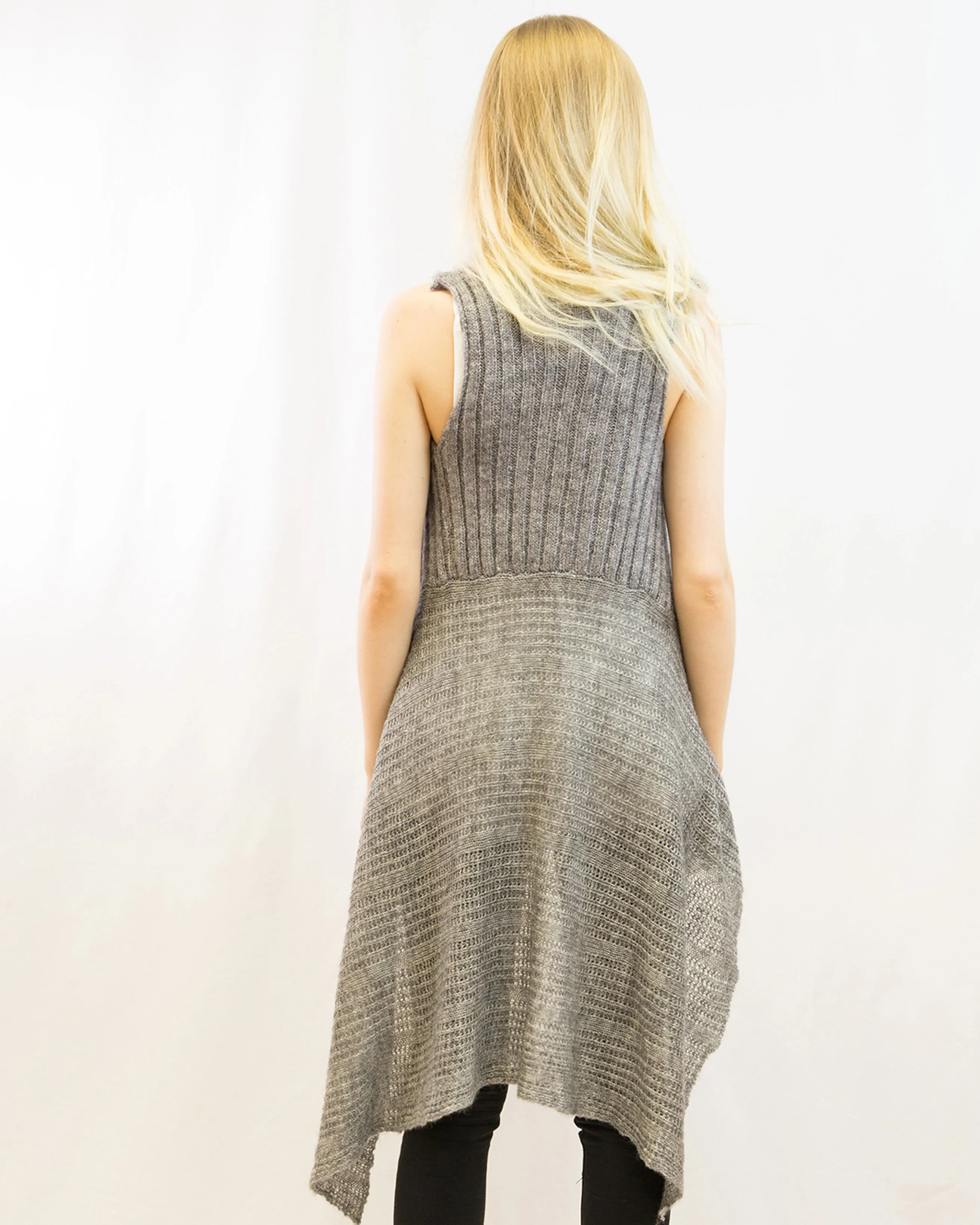 Sleeveless Wool Knitted long Cardigan(Grey)