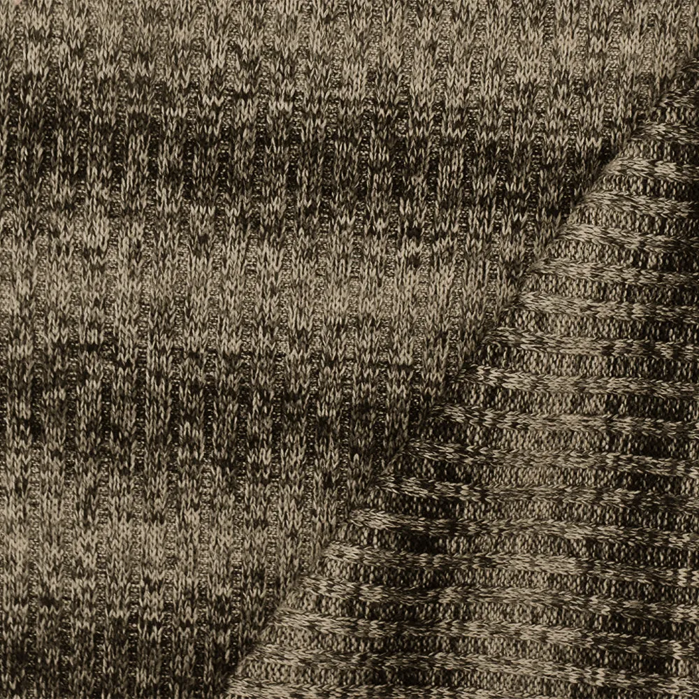 Stone Beige-Black-Gray Stripe Stretch Poly 2x3  Rib Knit Fabric
