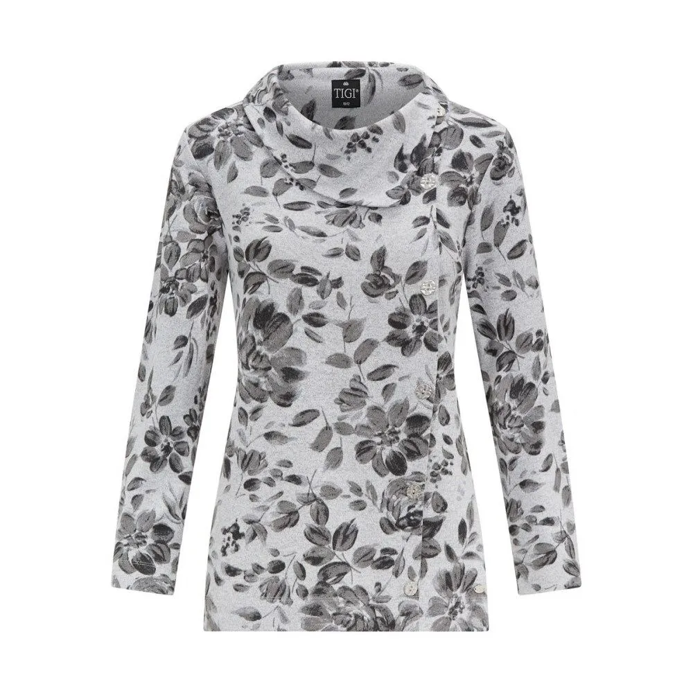 TIGI Greys Leaf Print Split Cowl Neck Top