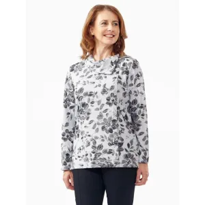 TIGI Greys Leaf Print Split Cowl Neck Top