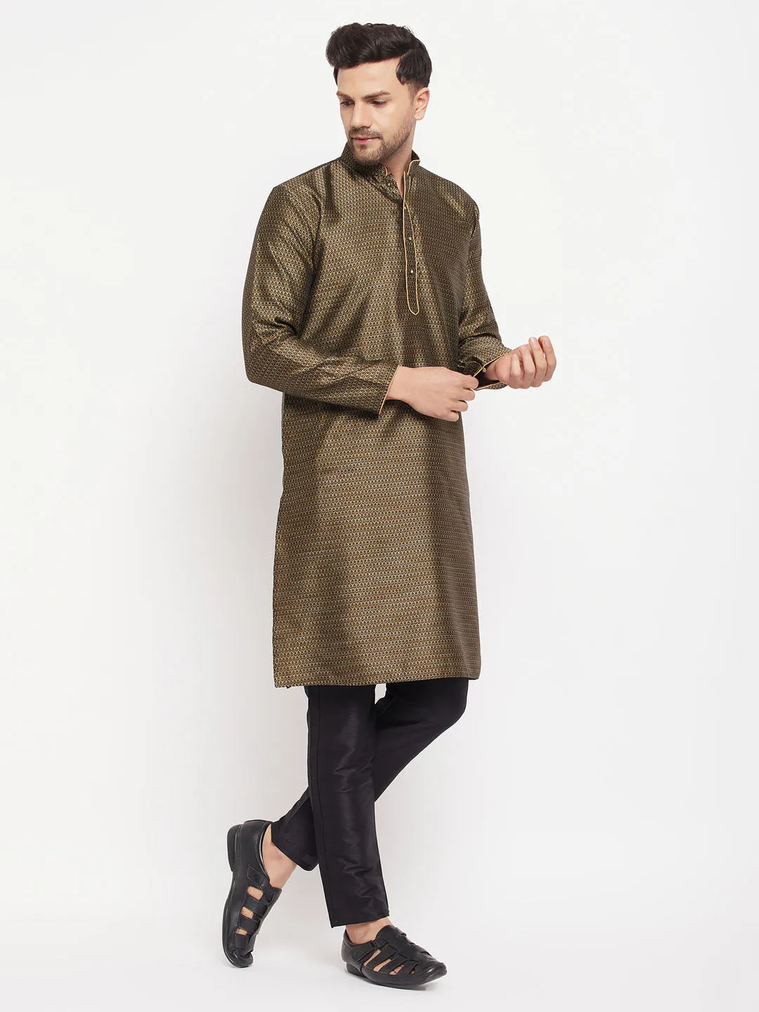 VASTRAMAY Black Silk Blend Kurta Set