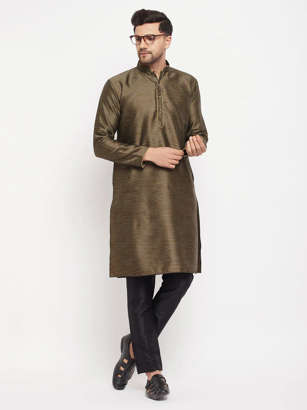 VASTRAMAY Black Silk Blend Kurta Set