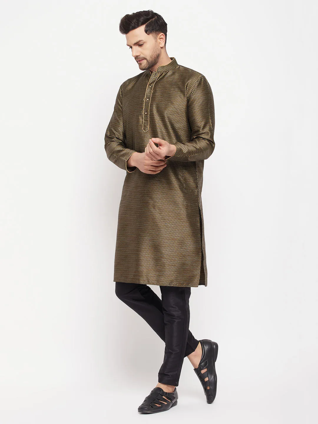 VASTRAMAY Black Silk Blend Kurta Set
