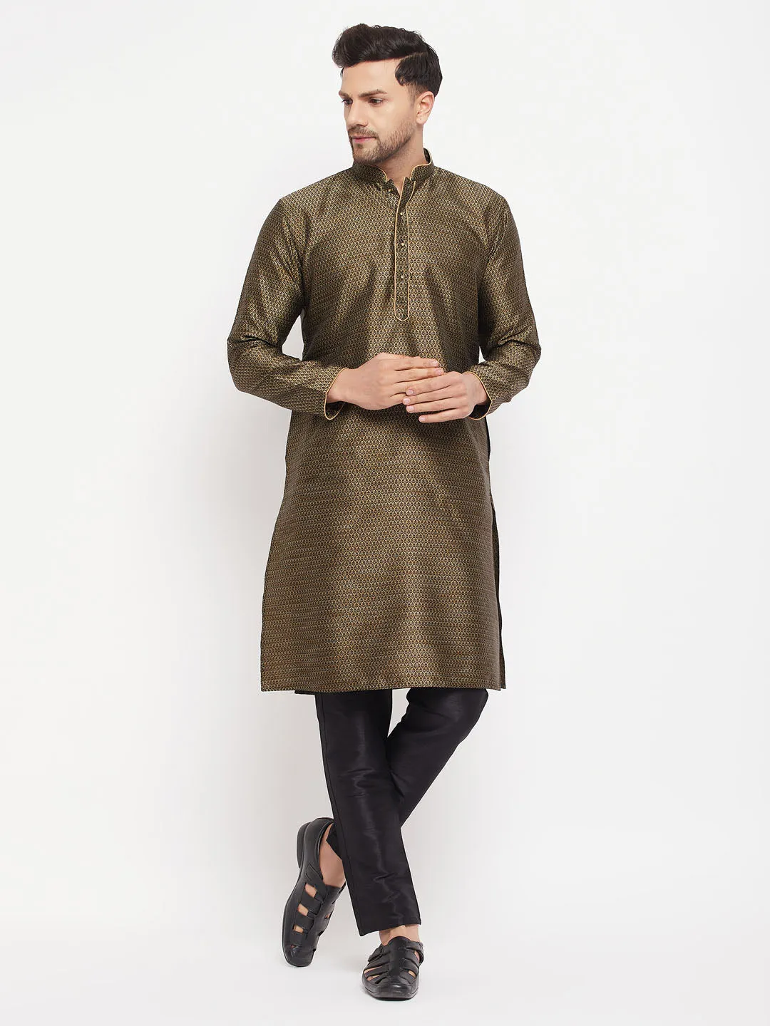 VASTRAMAY Black Silk Blend Kurta Set